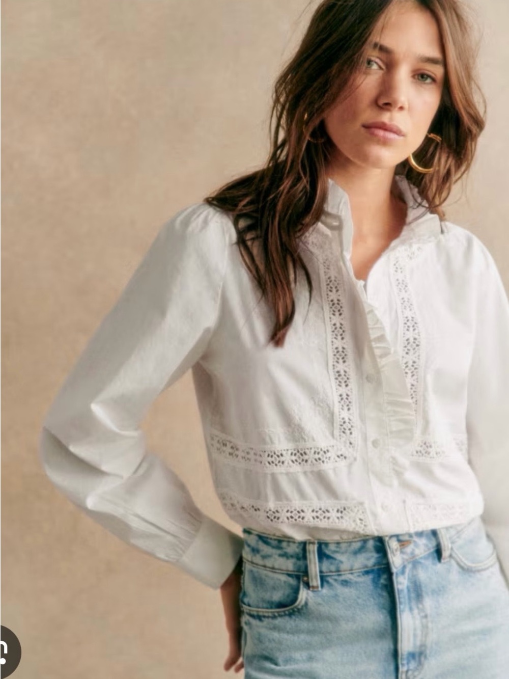 Sezane Ulysse White Victorian Ruffle Lace Button-Up Blouse - Picture 4 of 10